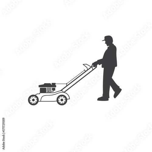 illustration of lawn mower, gardener equipment, vector art.