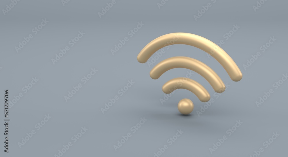 Wi-fi, golden wifi signal symbol on plain background (3d illustration) Wi-fi, golden wifi signal symbol on plain background (3d illustration)