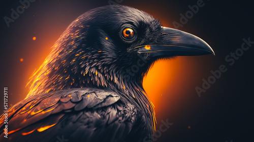 Close-up portrait of a raven bird black crow