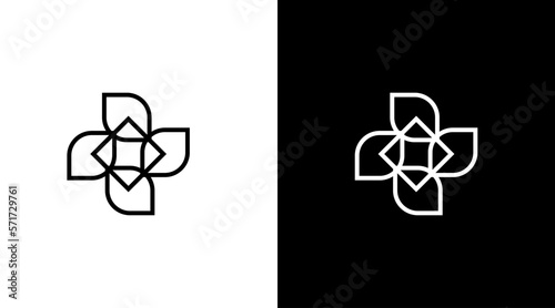 flower diamond logo with leaves luxury icon illustration vector style Designs templates