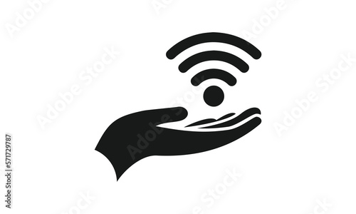 Wi-Fi internet holding by hand, a wireless network with humen hand vector icon