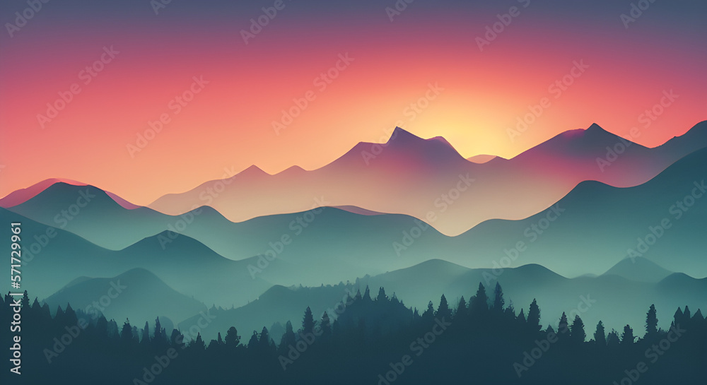 Simple Graphic Mountain Silhouette Landscape #56