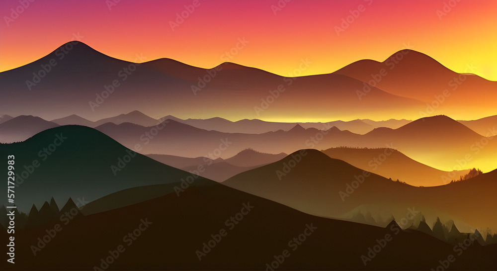 Simple Graphic Mountain Silhouette Landscape #48