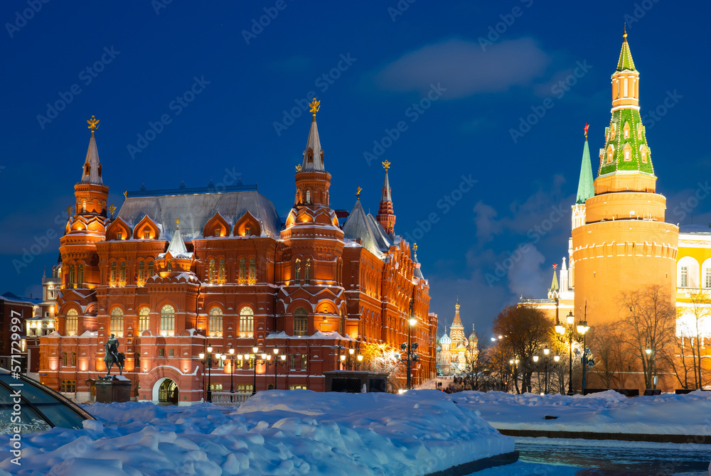 Manezhnaya square near Moscow Kremlin and historical museum