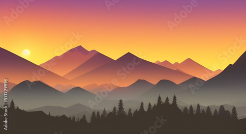 Simple Graphic Mountain Silhouette Landscape #43