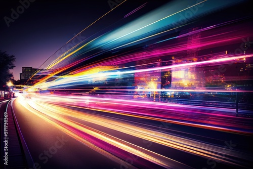 long exposure of the lights on the street, Highway car light trails at night, Autobahn light motion trail, GENERATIVE AI