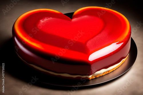 A red heart shaped cake for valentine s day with copy space. Generative AI.