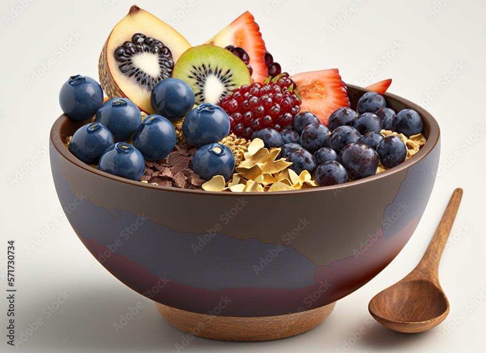 Healthy acai smoothie bowl on white background IA