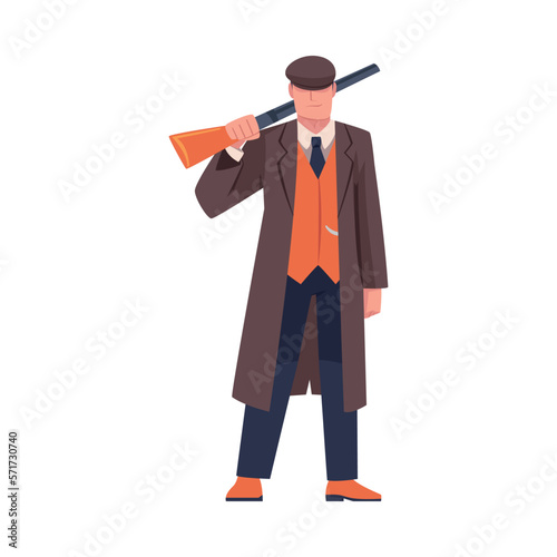 Man Bandit or Gangster of Old London Wearing Overcoat and Peaked Flat Cap Vector Illustration