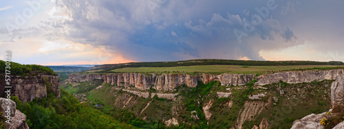 Spring cloudy view of Bakhchisaraj town environs (Chufut Kale, Crimea, Ukraine)