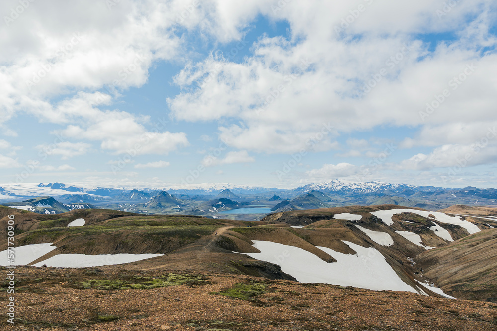 View of landscape in Iceland on a nice sunny day during famous Laugavegur trail
