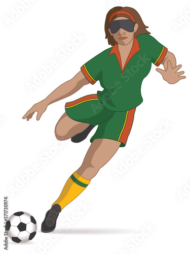 para sports paralympic 5-a-side football visual impaired female player kicking ball isolated on a white background