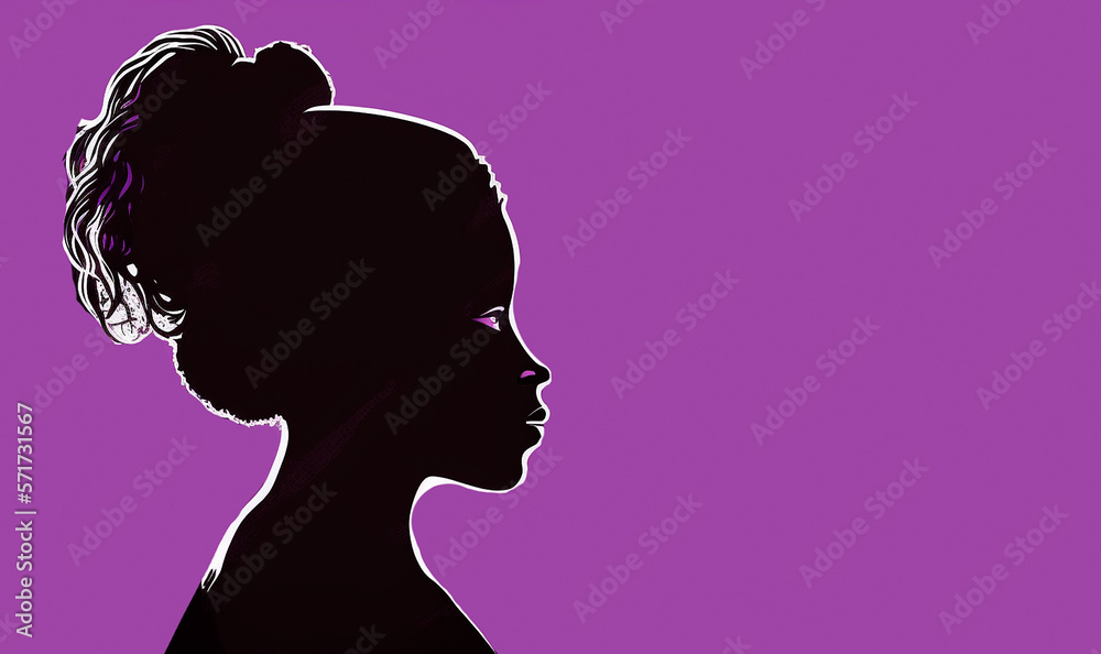 Black lives matter concept, illustration. Silhouettes of woman, BLM, violet, purple tones. Generative AI