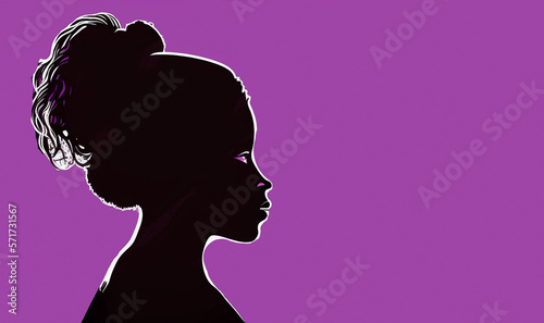 Black lives matter concept, illustration. Silhouettes of woman, BLM, violet, purple tones. Generative AI