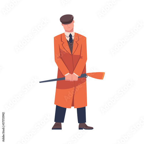 Man Bandit or Gangster of Old London Wearing Overcoat and Peaked Flat Cap Vector Illustration