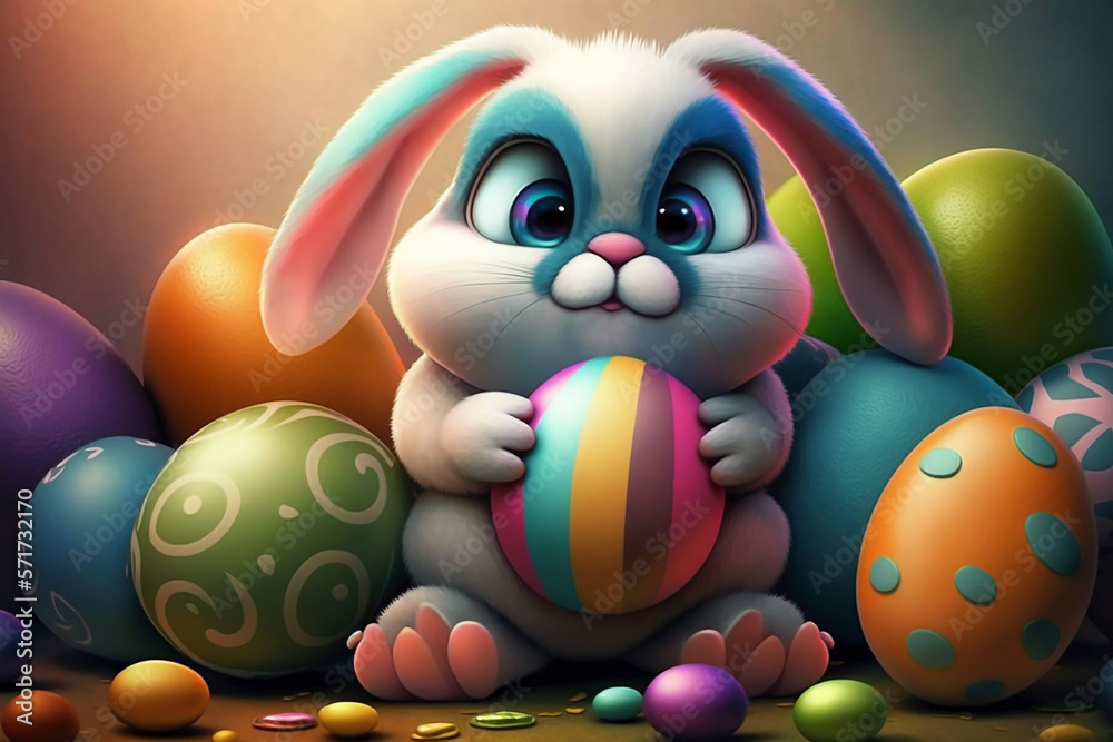 Fototapeta premium easter bunny with eggs