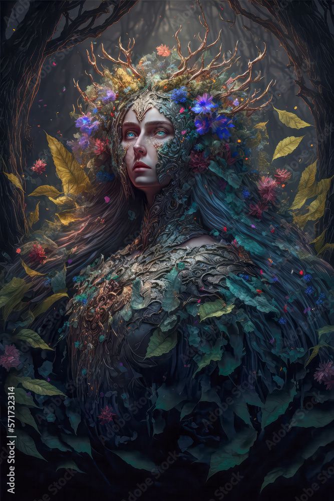 Beautiful fairy or elf, ai generated illustration, mother nature