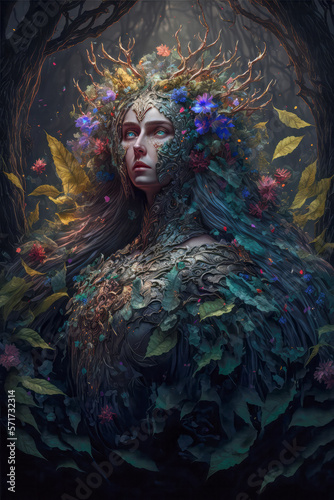 Beautiful fairy or elf, ai generated illustration, mother nature