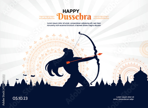 Dussehra banner concept. Fictional character, imagination and fantasy, mysticism. Indian traditions and culture, legend. Culture, event, holiday and festival. Cartoon flat vector illustration