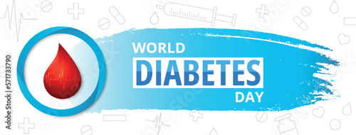Worlds diabetes day. International holiday, graphic element for website. Health care and prevention. Pills, syringe and cardiogram. Awareness Month metaphor. Cartoon flat vector illustration
