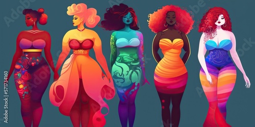 array of brilliant colors representing unique and beautiful diversity and promoting body positivity, concept of Inclusivity and Self-Acceptance, created with Generative AI technology photo