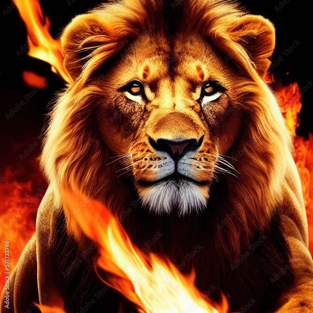 Naklejka premium Lion in fire, Generative AI