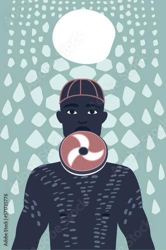 African man with tribal ornaments. Afro culture and people dressing vector cartoon illustration