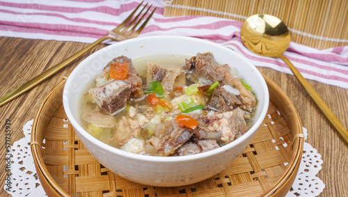 Soup, Sop Daging is Indonesian traditional food, served in a bowl.