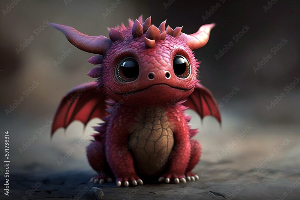Cute and adorable red little baby dragon. CG artwork concept