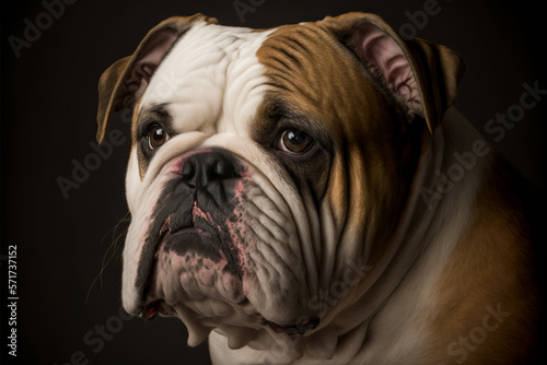 Photorealistic closeup portrait of an English Bulldog. Generative ai.