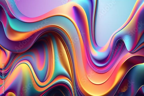 Abstract 3d render iridescent neon holographic twisted wave in motion. Vibrant colorful gradient design element for banner  background  wallpaper and covers.