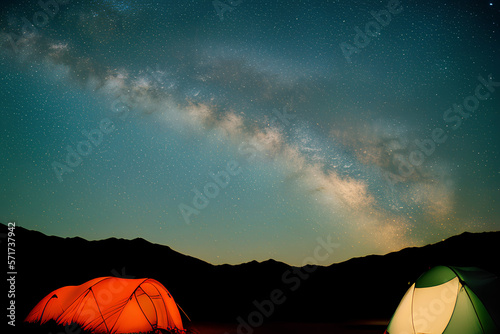 Camping - Tents under the night sky full of stars