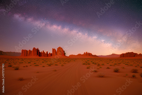 Valley - Sunset in the desert  Night Sky Filled with Stars