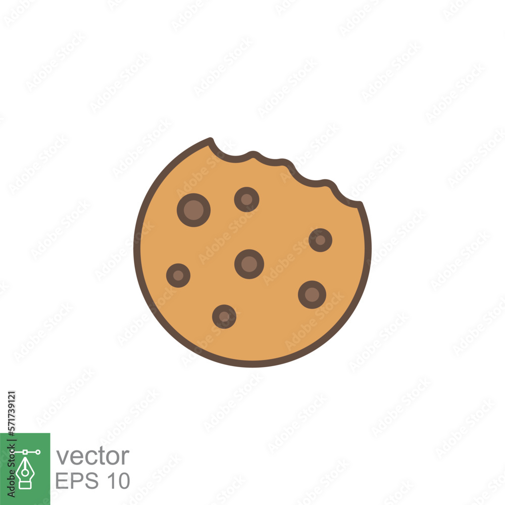 Bitten round cookie icon. Simple flat style sign, filled outline symbol. Browser concept for app and web design. Vector illustration isolated on white background. EPS 10. Bitten round cookie icon. Simple flat style sign, filled outline symbol. Browser concept for app and web design. Vector illustration isolated on white background. EPS 10.