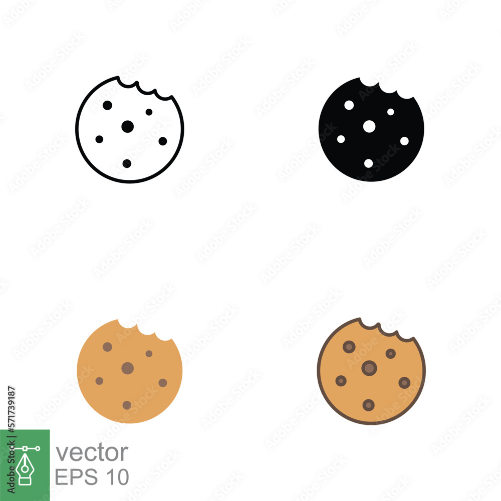 Cookie icon in different style. Outline, solid, flat, filled outline sign symbol. Browser concept for app and web design. Vector illustration isolated on white background. EPS 10. Cookie icon in different style. Outline, solid, flat, filled outline sign symbol. Browser concept for app and web design. Vector illustration isolated on white background. EPS 10.