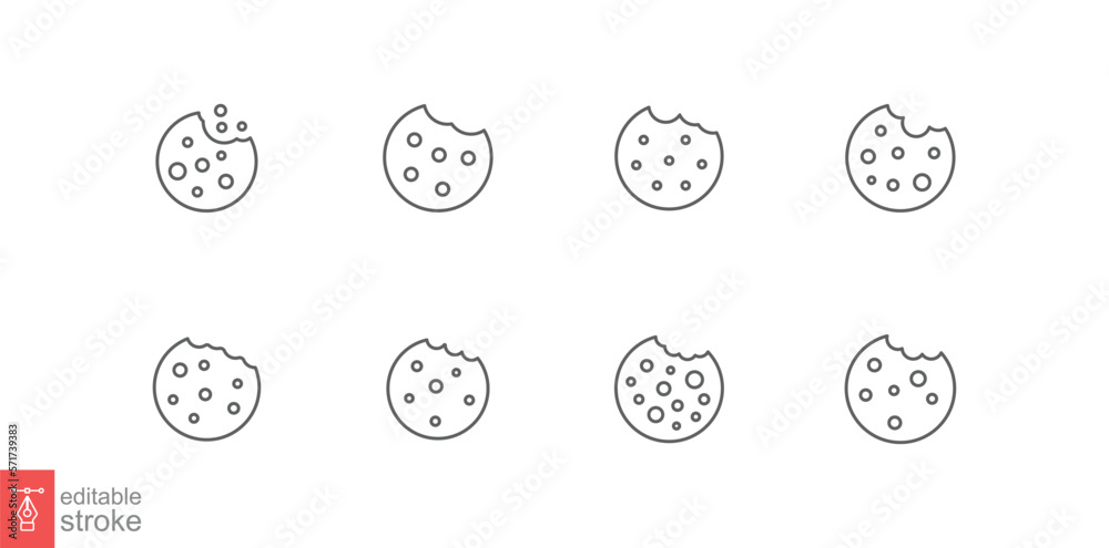 Set of cookie icon. Outline style sign symbol. Browser concept for app and web design. Vector illustration isolated on white background. Editable stroke EPS 10.