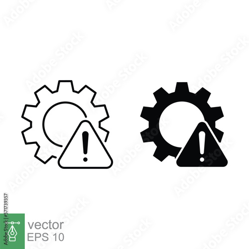 Failure, system error line and glyph icon. Simple outline and solid style. Alert, gear, mechanical concept. Vector illustration isolated on white background. EPS 10.