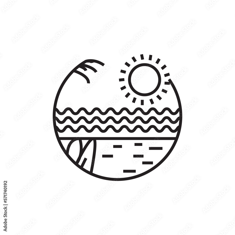 Obraz premium summer on tropical island, mono line style design set
