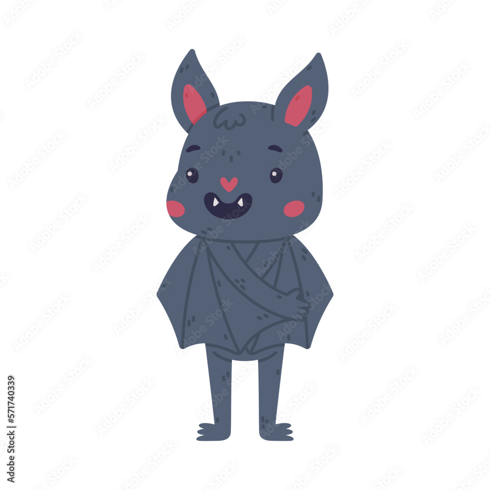 Cute happy friendly bat standing. Halloween symbol. Funny mascot character cartoon vector illustration Cute happy friendly bat standing. Halloween symbol. Funny mascot character cartoon vector illustration