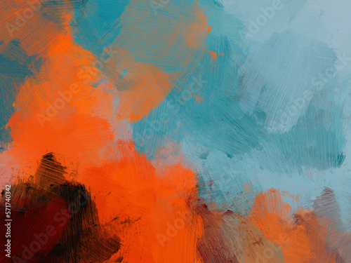 Colorful oil paint brush abstract background blue orange