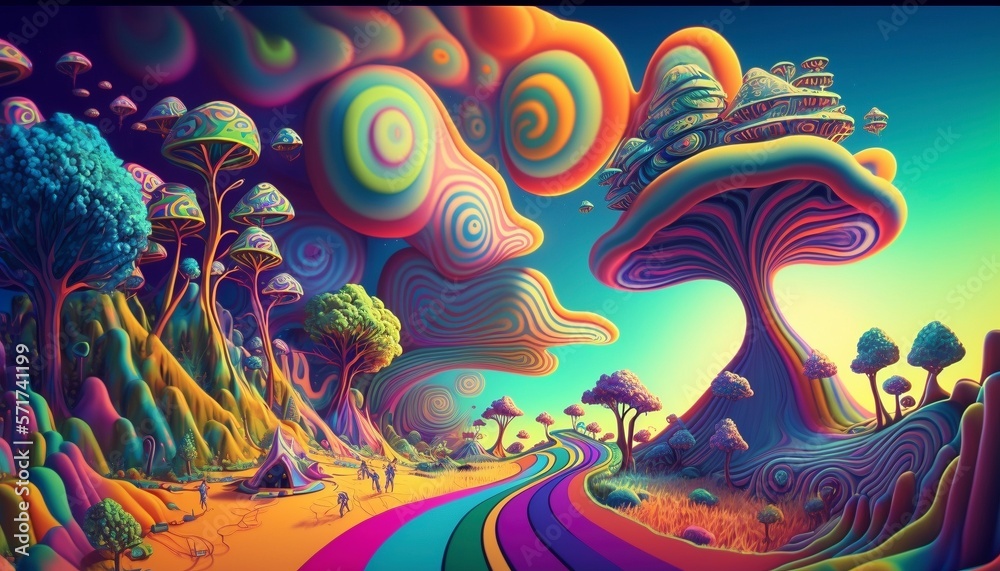 Psychedelic Trip With Colorful Mushrooms Psychedelic Trip With Colorful Mushrooms
