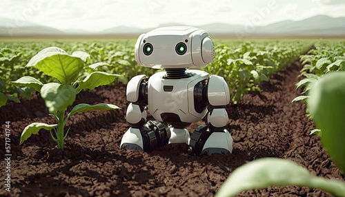 Agriculture robotic in farming activity, smart farms concept, Generative AI