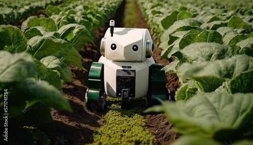 Agriculture robotic in farming activity, smart farms concept, Generative AI