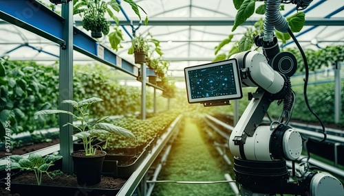 Agriculture robotic in farming activity, smart farms concept, Generative AI
