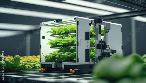 Agriculture robotic in farming activity, smart farms concept, Generative AI