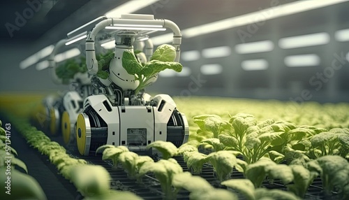 Agriculture robotic in farming activity, smart farms concept, Generative AI