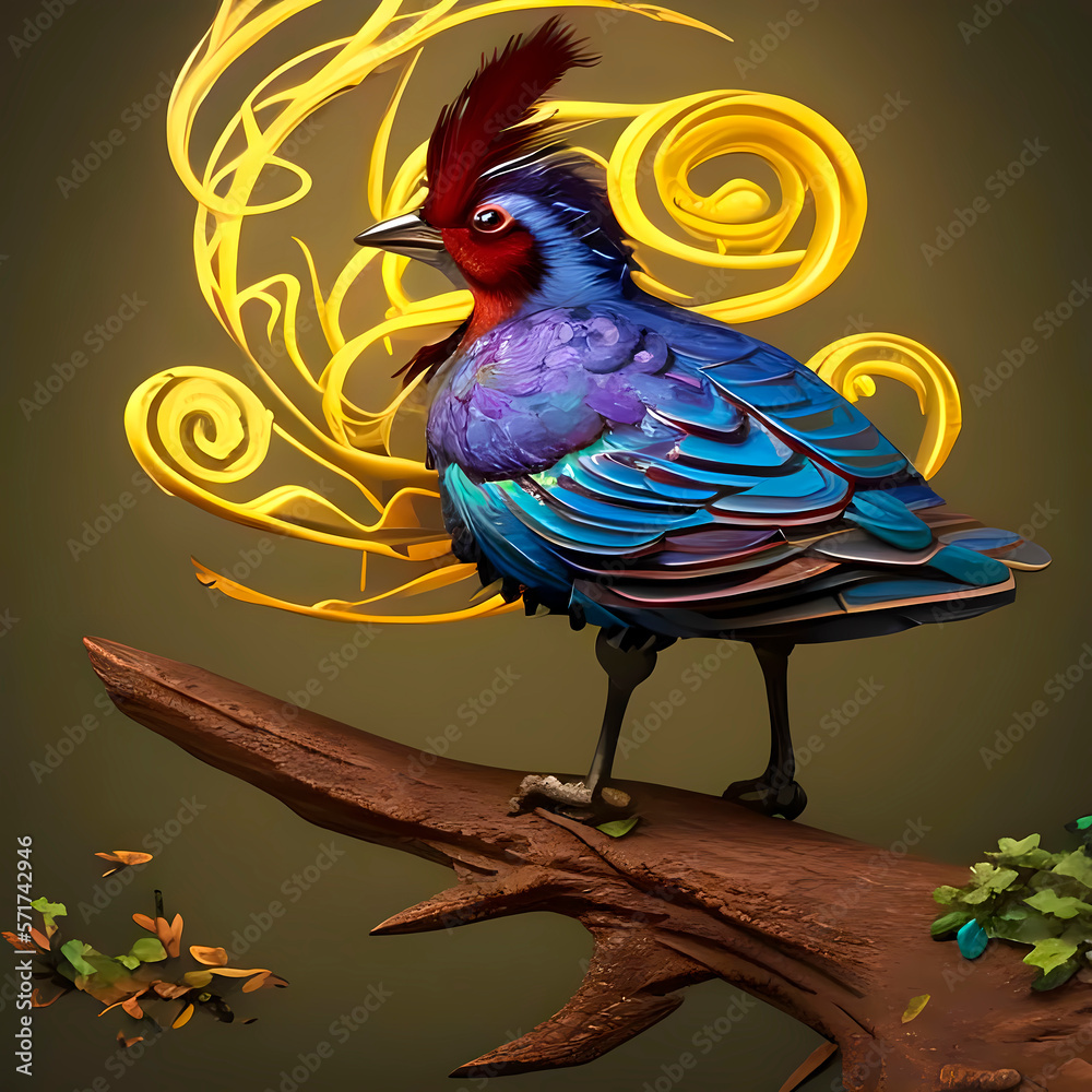 Fototapeta premium Generative AI, a colorful bird in the style of oil painting, a bird with bright multi-colored wings
