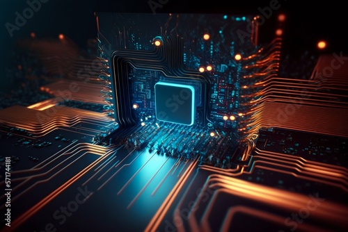Cyber Space Connection Technology Computer Background with Chipset Central Processor. Generative AI