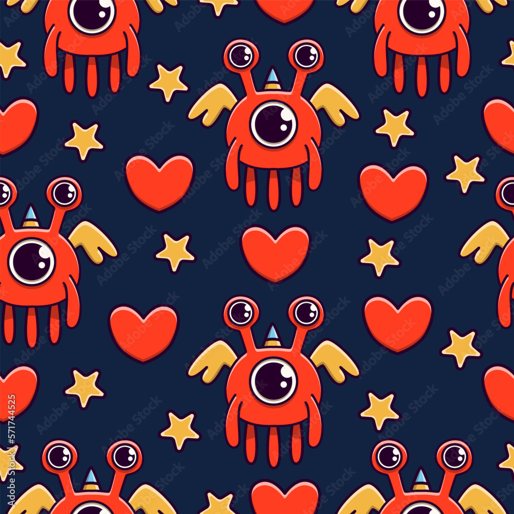 Naklejka premium Monster cartoon pattern design vector illustration