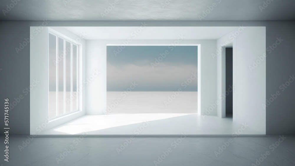Large spacious white interior. 3D render Large spacious white interior. 3D render